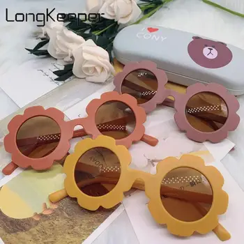 Çiçek Şekli Çocuk Güneş Gözlüğü Kızlar Yuvarlak Çocuk Gözlük Bebek Retro düz renkli güneş gözlükleri Vintage Gözlük UV Koruma
