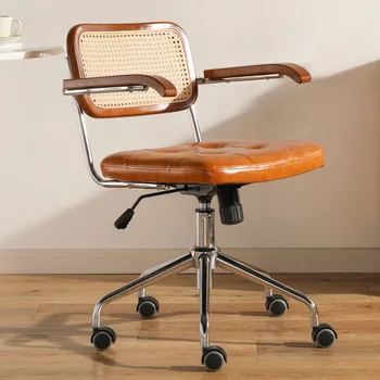Wuli Rattan ofis koltuğu Deri Japon Retro Sandalye bilgisayar sandalyesi Ev Döner Sandalye çalışma masası Kaldırma Sandalye Ünlü Koltuk