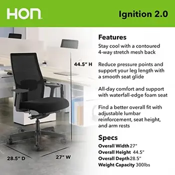 Ignition 2.0 Ergonomik Ofis koltuğu File Arkalıklı, Senkronize Eğimli Yaslanma, Bel Desteği, Döner Tekerlekler - Ofis Masası Sandalyeleri