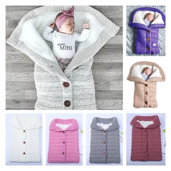 Yenidoğan Bebek Kış Sıcak Uyku Tulumu Bebek Düğme Örgü kundak battaniyesi Kundaklama Arabası Wrap Toddler Battaniye Uyku Tulumu