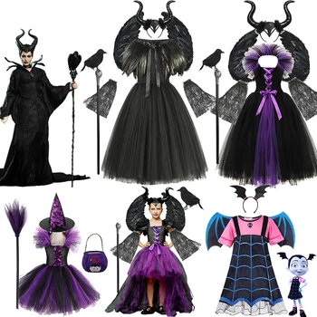 Disney Cadılar Bayramı Kostüm Maleficent Tutu Elbise Kızlar İçin Cosplay Evil Kraliçe Cadı Kostüm Çocuklar Cadılar Bayramı Fantezi Elbise Tutu Elbise
