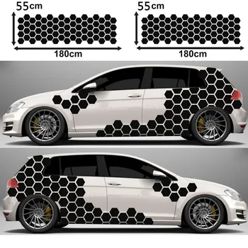 Araba Çıkartmaları Altıgen Mozaik Siyah Petek Tüm Vücut Dekorasyon vinil yapışkan Çıkartmaları Tuning Araba Aksesuarları Sticker Su Geçirmez