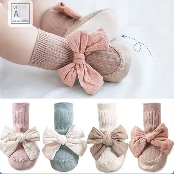 Sonbahar Kış Bebek Kız Çorap Yenidoğan Bebek İlmek Çorap Bebek Bebek Çorap Anti Kayma Yumuşak Pamuklu Kat Çorap Ayakkabı