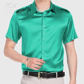 Çok renkli katı doğal ıpek gömlek kısa kollu ış ucuz chemise homm camiseta masculina vetement homme LT1498