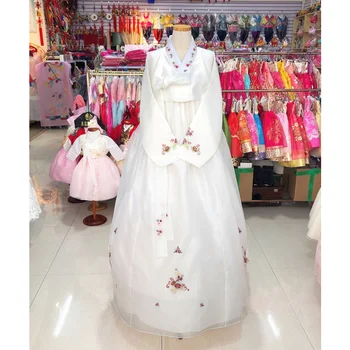 Kadın Hanbok Kore İthal Kumaş Kore Etnik Giyim Beyaz Hanbok Performans Kostüm