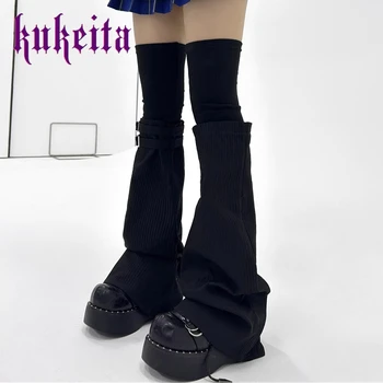 Harajuku Kadın moda bacak ısıtıcıları çorap Gotik Punk Kızlar Sahte İki Adet Patchwork Siyah bacak örtüsü Kaya Streetwear Uzun Çorap