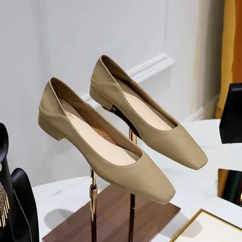 2023 Kadın Moda Yumuşak deri ayakkabı Kadın Vintage Kare Ayak Düşük Topuklu Ayakkabılar Bayan Slip-on Loafer'lar Zapatos De Mujer J701