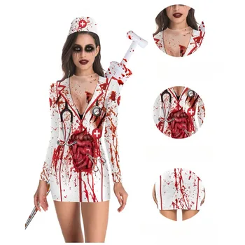 Cadılar bayramı Korku Hemşire Bayan Rol Oynayan Kostüm Slim Fit Kadın Etek Korku Kanlı Katil Paskalya Parti Karnaval Kostümleri Kadın
