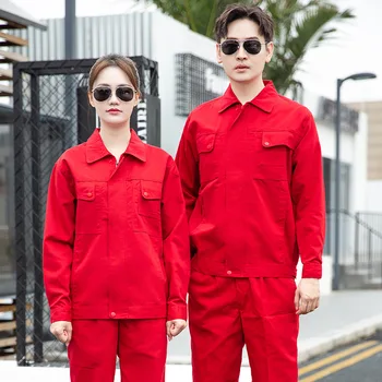 Düz renk İş Elbisesi Erkekler için Uzun kollu Düz renk Fabrika Atölyesi İşçi Üniformaları Ceket Pantolon Dayanıklı iş Tulumları