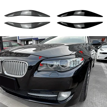 Araba Far Göz Kapakları Kaşları BMW 5 Serisi için F10 F11 Ön facelift 2011-2014 ABS Siyah Karbon Fiber Kapaklı plastik aksesuarlar