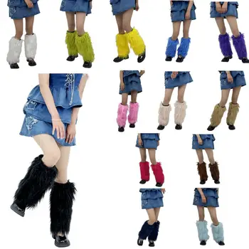 Kadın Faux Kürk bacak ısıtıcıları kadın Sonbahar Tayt Jk Çizmeler Çorap Kız Lolita Punk bot kılıfı Harajuku Kürk Ayak ısınma kapağı