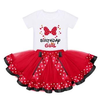 Bebek Kız Doğum Günü Tutu Elbise Kıyafet Mektubu Baskı Tema Parti Polka Dots Tül Etek Doğum Günü Partisi Tatil Günlük Giyim