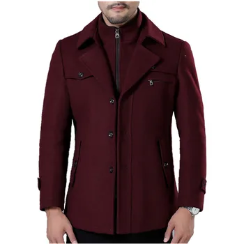 Erkek Yün Ceket Kış İş Çift Yaka Kalınlaşmış Palto Cepler Tek Göğüslü Trençkot Erkek Ceketler