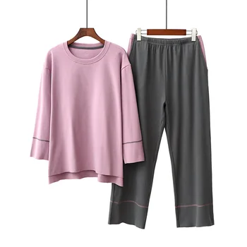 Seksi 2 ADET Cptton Pijama Takım Elbise Kadın Yumuşak Gecelik Samimi İç Çamaşırı Sonbahar Yeni Pijama Rahat Uyku Gömlek ve pantolon seti Kıyafeti