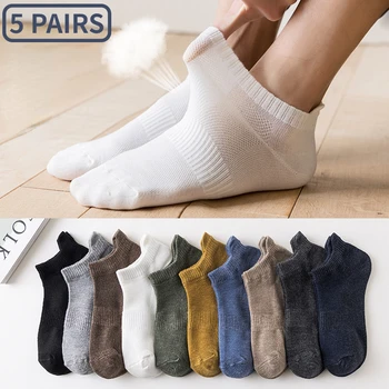 5 Çift Çorap Erkekler için No Show Ayak Bileği Düşük Kesim Yaz Erkek Kısa İnce Beyaz Siyah Ekip Bahar Spor Pamuk Nefes Örgü Çorap