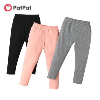 PatPat 3'lü Paket Toddler Kız %100 Pamuklu Düz Renk Elastik Tayt
