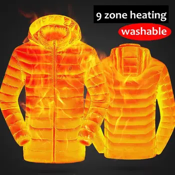 Erkekler 9 Yer ısıtmalı kış sıcak ceketler USB ısıtma yastıklı ceketler akıllı termostat saf renk kapşonlu ısıtmalı giyim su geçirmez