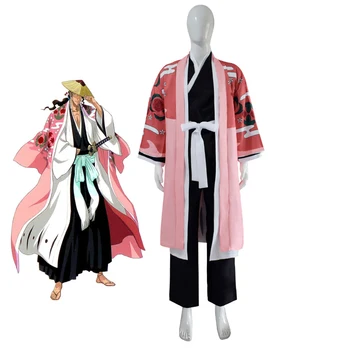 Anime Bleach Kyoraku Shunsui Cosplay Kostüm Pembe Kimono Siyah Shinigami Kıyafetleri Kıyafet Üniforma Pelerin Erkekler Bin Yıllık Kan Savaşı