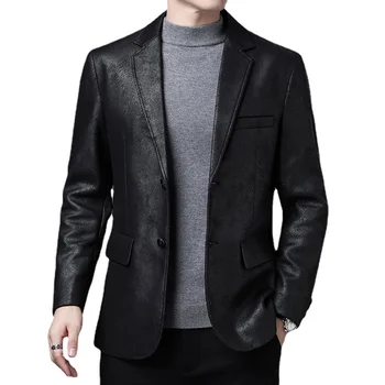 Güzel Yeni Erkek deri ceketler 2 Düğme Resmi Elbise Takım Elbise Moda Erkek Blazers Siyah Kahverengi Katı Motosiklet Ceket Süet Ceket Erkek