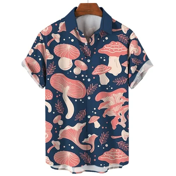 2023 Rahat Kısa Kollu Gömlek Erkekler Artı Boyutu Hawaii 3d Mantar Baskı Erkek Üstleri Vintage Yaz Streetwear Yumuşak Gömlek erkekler İçin