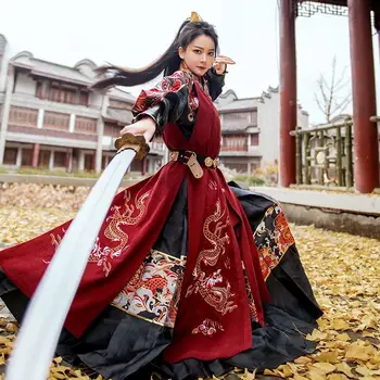 Hanfu Erkekler & Kadınlar Antik Çin Hanfu Zırh Elbisesi Yetişkin Okçu Cosplay Kostüm Kırmızı Siyah Bej Hanfu Setleri Çiftler İçin Artı Boyutu