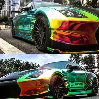 Metalik Lazer Holografik Bukalemun Yeşil Araba İç Vinil Wrap Film Tonu Renklendirme Motosiklet Çıkartmaları Sac Rulo 135cm X 160cm