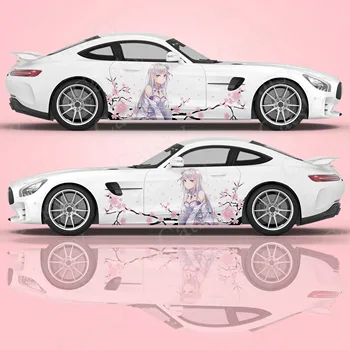 Başka bir Dünya Hayatı Sıfır Araba Yan Grafik Vücut Sticker Anime vinil Araba Yan çıkartma Sakura Kız