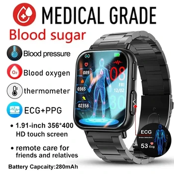 Sağlıklı Kan Şekeri akıllı saat Erkekler EKG + PPG Hassas Vücut Sıcaklığı nabız monitörü Smartwatch HRV Kan Basıncı İzle 2023