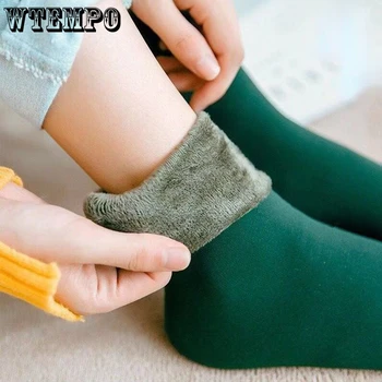 3 adet Peluş Çorap Kadın Düz Renk Sıcak Kar Çorap Ev Çift Polar Kalınlaşmış Sıcak Kat Harajuku Kış Çorap Toptan