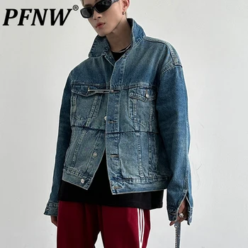 PFNW Bahar Sonbahar Yeni erkek Denim Ceketler Siluet Yüksek Sokak Açık Cepler Moda Niş Gevşek Rahat Şık Mont 28A1195