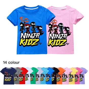 Ninja Kidz Çocuk Giysileri Pamuk Kısa kollu T-Shirt Çocuk Kazak Karikatür Genç Üstleri Erkek Kız Tees Giyim