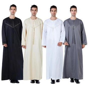 Yüksek Kaliteli Jubba Thobe Püskül Uzun Kollu Moda Kurta İslam Arapça Kaftan Erkek Abaya S-XXXL Elbiseler Jelaba Müslüman Erkekler için