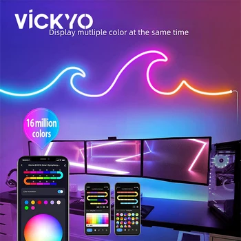 VICKYO Akıllı Neon ışık şeritleri RGBIC WİFİ DIY Esnek Neon ip ışık Müzik Ritimleri Oyun TV arkaplan ışığı yatak Odası Ortam ışığı