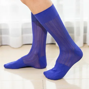 Erkek Şeffaf Çorap İş Resmi Orta Yüksek Tüp Çorap Çorap Erkekler için Moda Dayanıklı Geniş Çizgili İpeksi Çorap