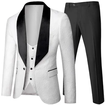 El İşi Ziyafet Tüyü Kabartmalı Tasarımcı Erkek 3'lü Takım Seti: Blazer Ceket, Pantolon, Yelek-Şık 2023 Yeni Takım Elbise!