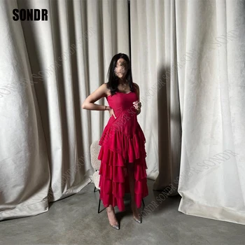 SONDR 2023 Kırmızı Katmanlı Kısa balo kıyafetleri Moda Sevgiliye Gece Parti Törenlerinde Resmi Zarif Kadın Akşam Nedime Elbisesi