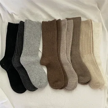 Düz Renk Kadın Çorap Sonbahar Kış %5 % Yün Kaşmir Termal Uzun Çorap Kadın Kış Ev Tekstili Uyku Kalınlaşmak Sıcak Ekip Çorap