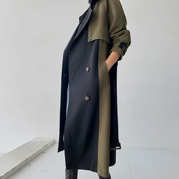 Kadın Kaliteli Sonbahar Bahar Patchwork Moda Siper Yeni İnce Ceket Uzun Palto Basit Şık Klasik Rahat Rüzgarlık Üstleri Kadın