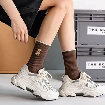 5 çift Yeni Kadın Çorap Moda Nefes Ekip Çorap Japon Tarzı Sevimli Küçük ayı Rahat Kızlar Tatlı Yüksek Kaliteli sox
