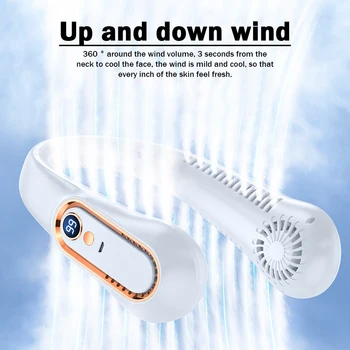 Bladeless Tembel Boyun Soğutucu Fan Taşınabilir Şarj Edilebilir Elektrikli Fan 5 Hız Ayarı 1800mAh LED Ekran Ev Okul Ofis için