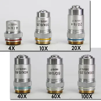 4X 10X 20X 40X 60X 100X 195 Mikroskop Objektif Lens Renksiz Objektif Laboratuvar Biyolojik Mikroskop parçaları