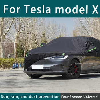 Tesla Model X 210T Tam araba kılıfı S Açık Uv Güneş Koruma Toz Yağmur Kar Koruyucu araba kılıfı Otomatik Siyah Kapak