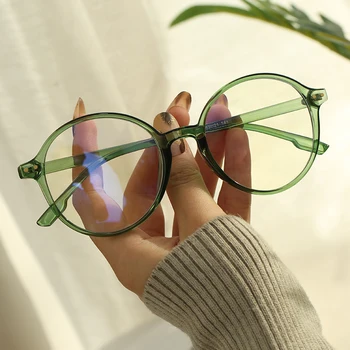 Yuvarlak bilgisayar Anti mavi ışık gözlük kadın engelleme gözlük klasik siyah şeffaf renk derece Oculos Feminino gözlük UV