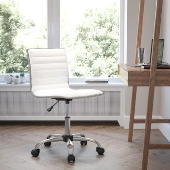 Flaş Mobilya Düşük Geri Tasarımcı Kolsuz Beyaz Nervürlü Döner Görev ofis Koltuğu ofis koltuğu recliner sandalye ofis mobilyaları