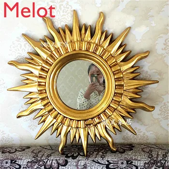 Lüks Moda Sanat Metal Dekoratif Ayna Modern Basit Duvar Asılı Asılı Ayna Çerçevesi Güneş Retro Asılı Ayna