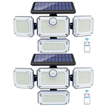 Güneş ışıkları açık hareket sensörü 333 LED sel ışıkları, 2 uzaktan kumandalı güneş enerjili güvenlik ışıkları