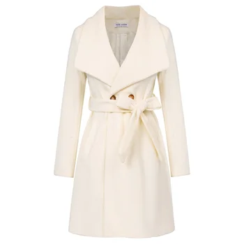 KK Kadın Bir Çizgi Tavuskuşu Elbise Ceket Kuşaklı Çentik Yaka Palto Sonbahar Kış trençkotlar Kruvaze Diz Üstü Palto A30