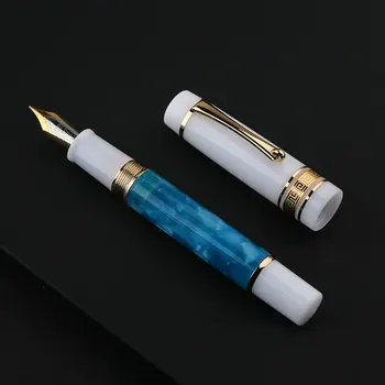 MAJOHN M400 Reçine dolma kalem # 6 gümüş x altın EF/F Ucu Dönüştürücü Büyük boy tasarım Mürekkep Kalem Ofis okul malzemeleri hediye kalemler