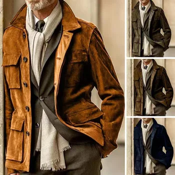 Düz Renk Kişiselleştirilmiş İnek Derisi Kaşmir Rahat Deri Ceket erkek 2023 Moda Kişiselleştirilmiş Giyim Ceket erkek Giyim