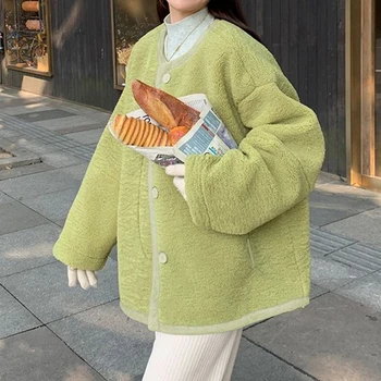 Yeşil Kuzu Kış Kısa Ceket kadın Moda Yıl 2022 Yeni Kore Yumuşak pamuklu giysiler ceketler kadınlar için